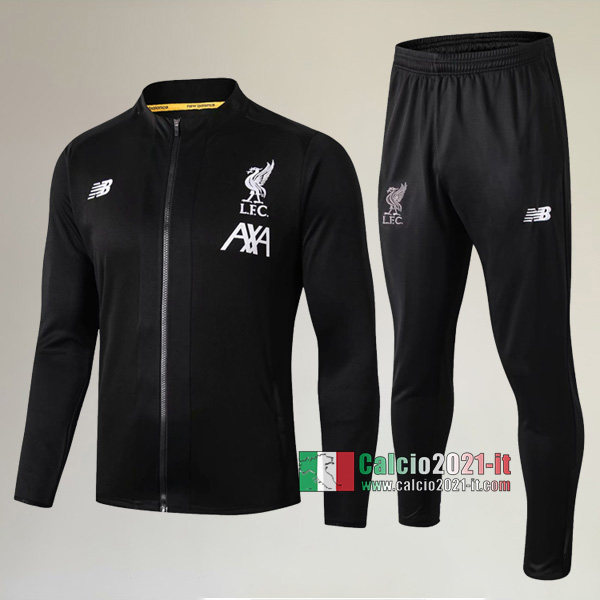 AAA Qualità: Full-Zip Giacca Nuove Del Tuta Da FC Liverpool + Pantaloni Nera 2019-2020