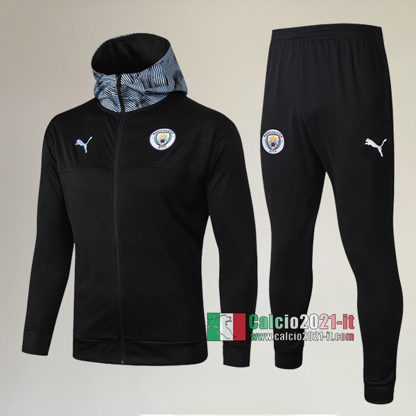 A++ Qualità: Full-Zip Giacca Cappuccio Hoodie Nuova Del Tuta Manchester City + Pantaloni Nera 2019 2020