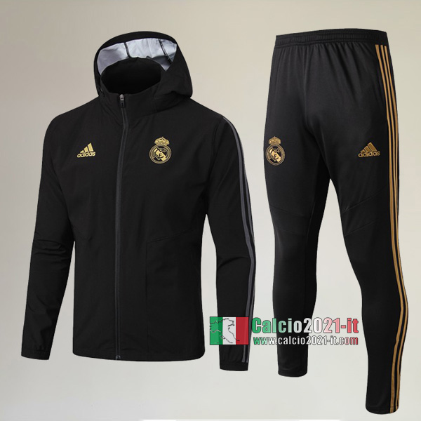 AAA Qualità: Full-Zip Giacca Cappuccio Hoodie Nuove Del Tuta Da Real Madrid + Pantaloni Nera 2019-2020