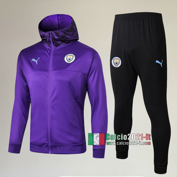 AAA Qualità: Full-Zip Giacca Cappuccio Hoodie Nuove Del Tuta Manchester City + Pantaloni Porpora 2019 2020