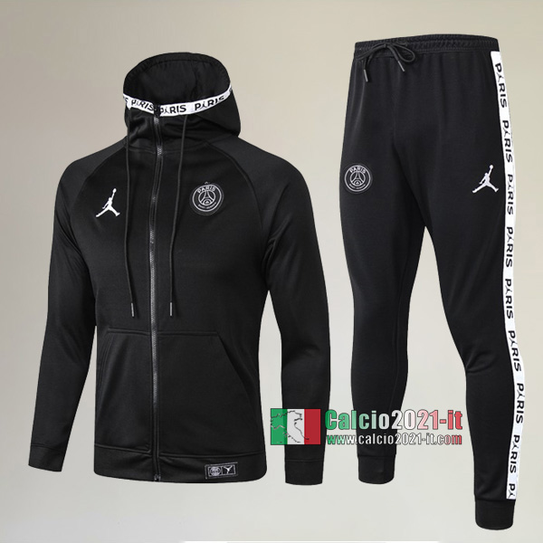 Full-Zip Giacca Cappuccio Hoodie Nuove Del Tuta Da PSG Paris Saint Germain Jordan + Pantaloni Nera 2019/2020