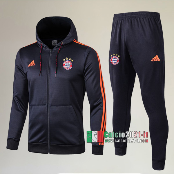 A++ Qualità: Full-Zip Giacca Cappuccio Hoodie Nuova Del Tuta Bayern Monaco + Pantaloni Azzurra Scuro 2019/2020