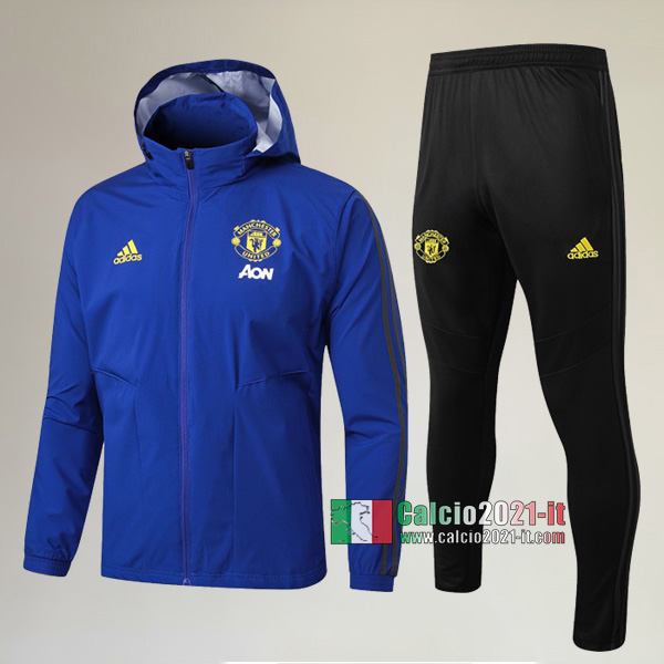 AAA Qualità: Full-Zip Giacca Antivento Nuove Del Tuta Da Manchester United + Pantaloni Azzurra 2019-2020