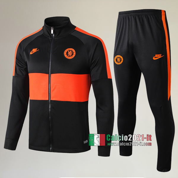 AAA Qualità: Full-Zip Giacca Nuove Del Tuta Chelsea FC + Pantaloni Nera/Arancio 2019-2020