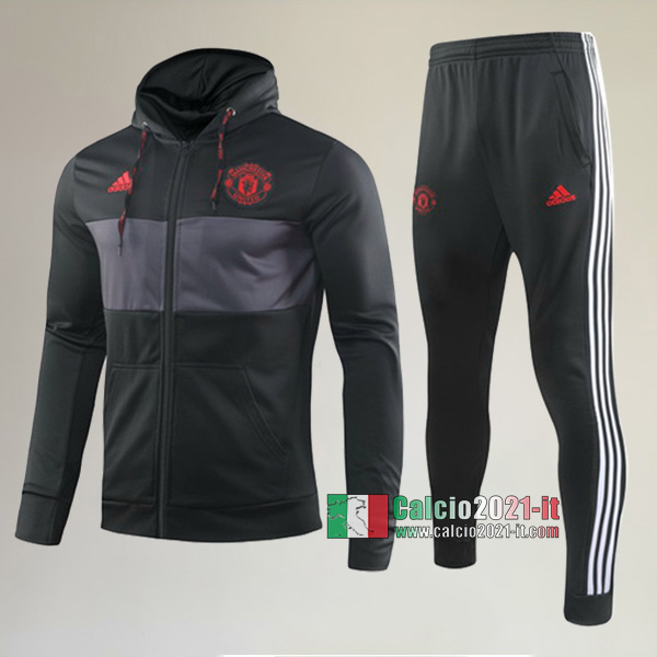 A++ Qualità: Full-Zip Giacca Cappuccio Hoodie Nuova Del Tuta Manchester United + Pantaloni Nera 2019 2020