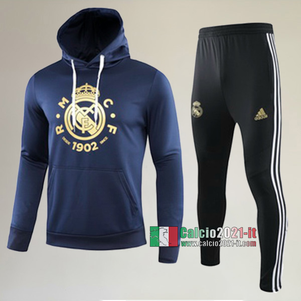 A++ Qualità: Full-Zip Giacca Cappuccio Hoodie Nuova Del Tuta Del Real Madrid + Pantaloni Nera 2019/2020