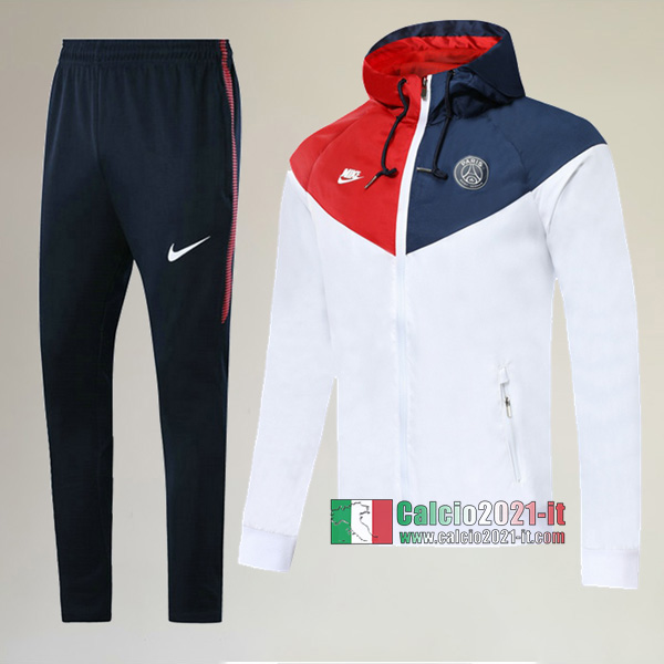 Full-Zip Giacca Antivento Nuova Del Tuta PSG Paris Saint Germain + Pantaloni Bianca/Rossa/Azzurra Scuro 2019 2020