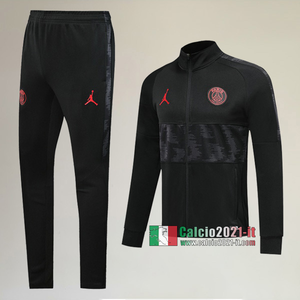 A++ Qualità: Full-Zip Giacca Nuova Del Tuta Del PSG Paris Saint Germain Jordan + Pantaloni Nera/Grigia 2019-2020