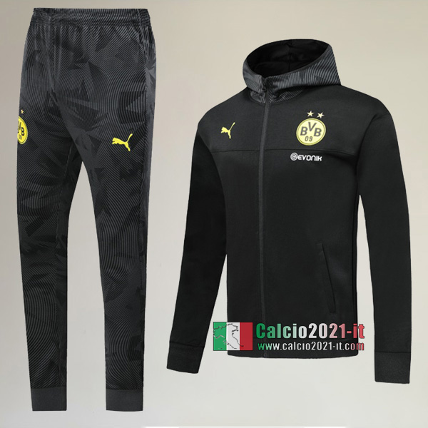 AAA Qualità: Full-Zip Giacca Cappuccio Hoodie Nuove Del Tuta Da Borussia Dortmund + Pantaloni Nera 2019/2020