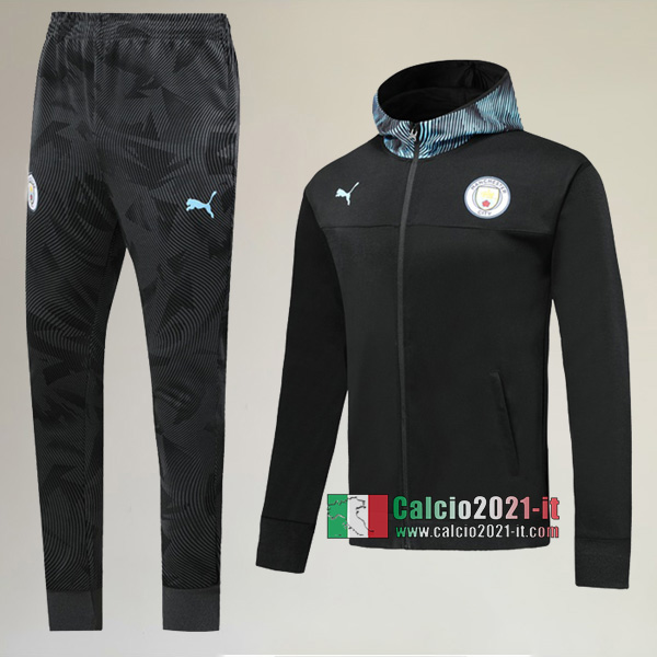 A++ Qualità: Full-Zip Giacca Cappuccio Hoodie Nuova Del Tuta Del Manchester City + Pantaloni Nera 2019 2020