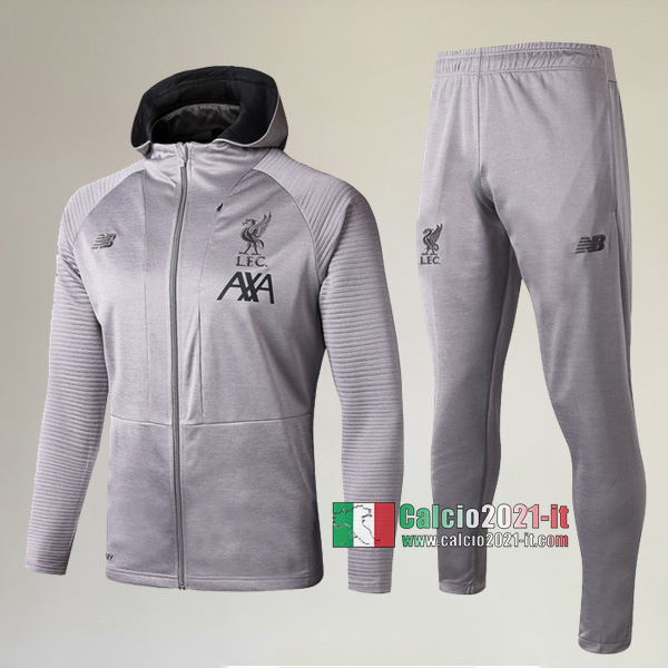 A++ Qualità: Full-Zip Giacca Cappuccio Hoodie Nuova Del Tuta Del FC Liverpool + Pantaloni Grigia 2019/2020