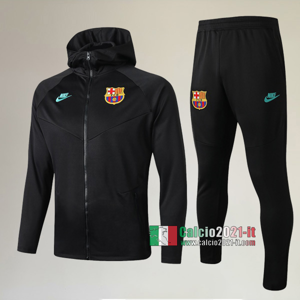 AAA Qualità: Full-Zip Giacca Cappuccio Hoodie Nuove Del Tuta FC Barcellona + Pantaloni Grigio Scuro 2019/2020