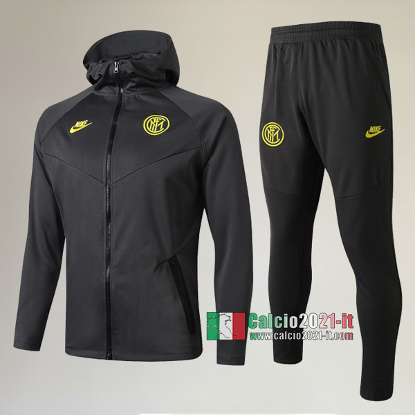 AAA Qualità: Full-Zip Giacca Cappuccio Hoodie Nuove Del Tuta Da Inter Milan + Pantaloni Grigia 2019/2020