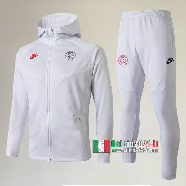 Full-Zip Giacca Cappuccio Hoodie Nuova Del Tuta Del PSG Paris Saint Germain + Pantaloni Bianca 2019/2020