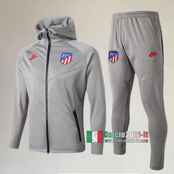 AAA Qualità: Full-Zip Giacca Cappuccio Hoodie Nuove Del Tuta Atletico Madrid + Pantaloni Grigio Chiaro 2019/2020