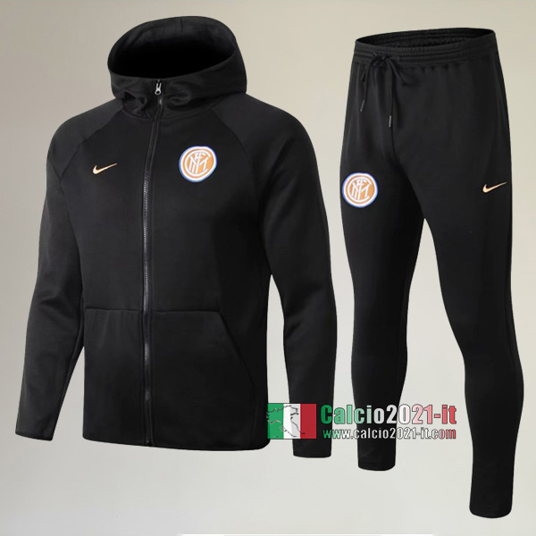 A++ Qualità: Full-Zip Giacca Cappuccio Hoodie Nuova Del Tuta Inter Milan + Pantaloni Nera 2019/2020