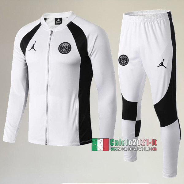 AAA Qualità: Full-Zip Giacca Nuove Del Tuta Da PSG Paris Saint Germain Jordan + Pantaloni Bianca/Nera 2019 2020