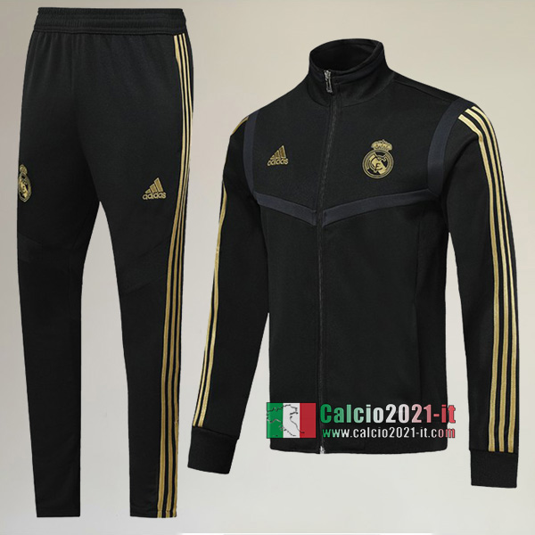 A++ Qualità: Full-Zip Giacca Nuova Del Tuta Real Madrid + Pantaloni Nera 2019 2020