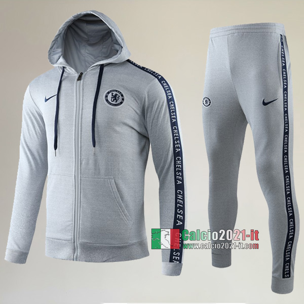 AAA Qualità: Full-Zip Giacca Cappuccio Hoodie Nuove Del Tuta Chelsea FC + Pantaloni Grigia 2019 2020