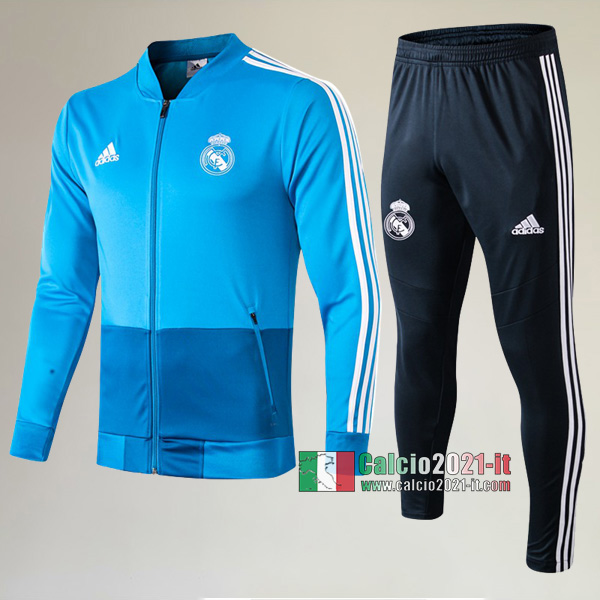 A++ Qualità: Full-Zip Giacca Nuova Del Tuta Del Real Madrid + Pantaloni Azzurra 2019 2020