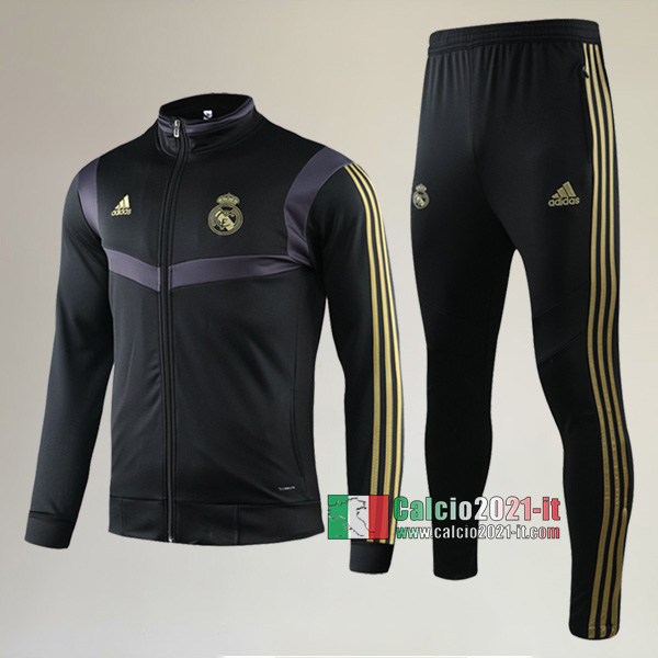 AAA Qualità: Full-Zip Giacca Nuove Del Tuta Real Madrid + Pantaloni Nera/Gialla 2019-2020