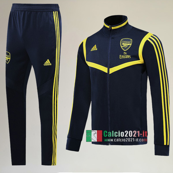 AAA Qualità: Full-Zip Giacca Nuove Del Tuta Arsenal FC + Pantaloni Nera/Gialla 2019-2020