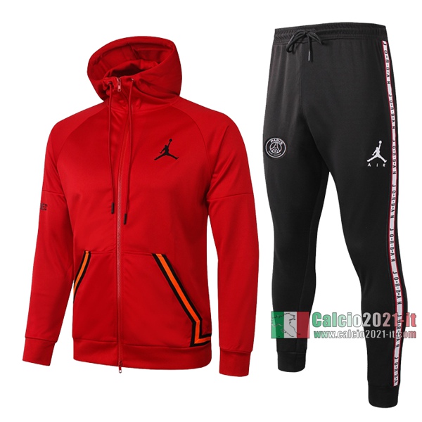 Calcio2021-It: Giacca Allenamento Paris Psg Cappuccio Air Jordan Full-Zip Rossa 2020 2021