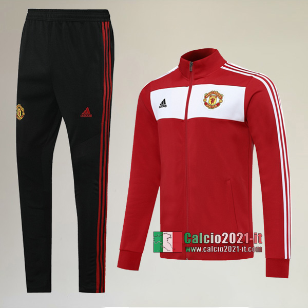 A++ Qualità: Full-Zip Giacca Nuova Del Tuta Manchester United + Pantaloni Rossa 2020/2021