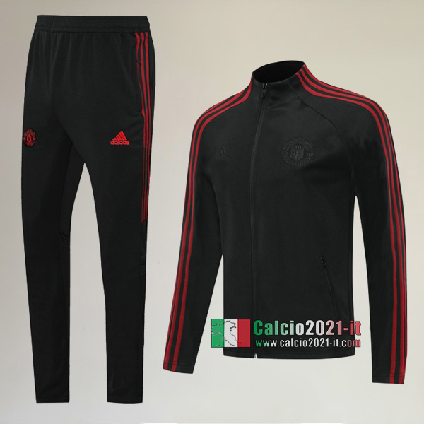 A++ Qualità: Full-Zip Giacca Nuova Del Tuta Manchester United + Pantaloni Nera 2020-2021