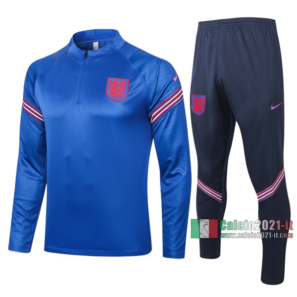 Calcio2021-It: Nuova Retro Felpa Tuta Inghilterra Half-Zip Azzurra 2020 2021