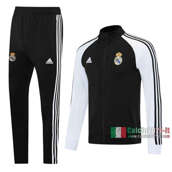 Calcio2021-It: Giacca Allenamento Real Madrid Full-Zip Nera 2020 2021