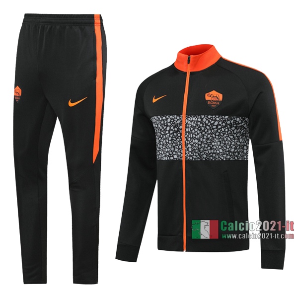 Calcio2021-It: Giacca Allenamento As Roma Full-Zip Nera 2020 2021