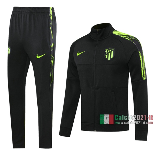 Calcio2021-It: Giacca Allenamento Atletico Madrid Full-Zip Nera Verde 2020 2021