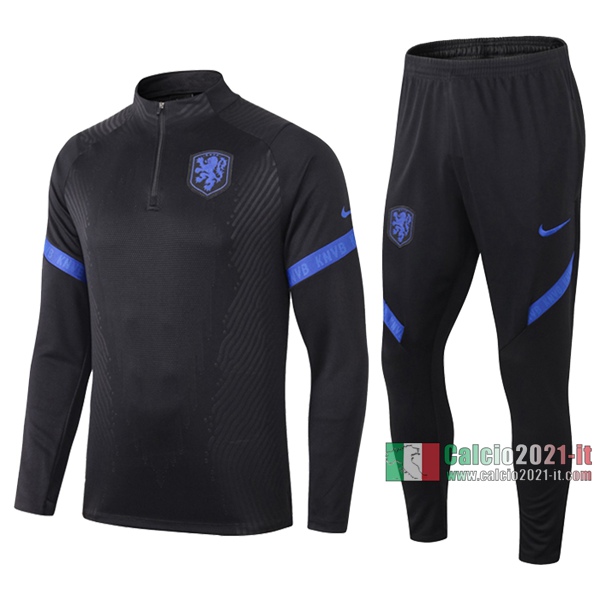 Calcio2021-It: La Nuove Felpa Tuta Olanda Half-Zip Nera 2020 2021