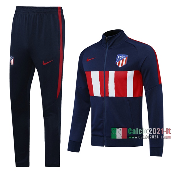 Calcio2021-It: Sito Comprare Giacca Allenamento Atletico Madrid Full-Zip Azzurra Scuro Bianca 2020 2021