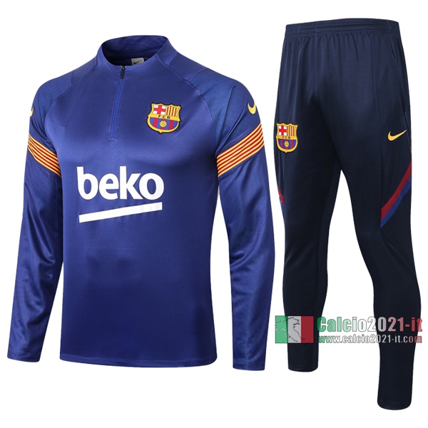 Calcio2021-It: Felpa Tuta Fc Barcellona Half-Zip Azzurra 2020 2021