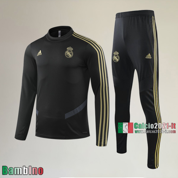 AAA Qualità Felpa Nuova Del Kit Tuta Real Madrid Bambino Nera/Gialla Vintage 2019/2020