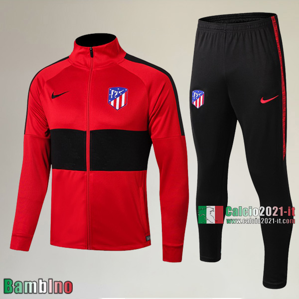 A++ Qualità Full-Zip Giacca Nuove Del Kit Tuta Atletico Madrid Bambino Nera/Rossa Classiche 2019/2020