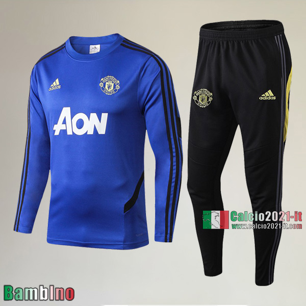 AAA Qualità Felpa Nuova Del Kit Tuta Manchester United Bambino Azzurra Retro 2019/2020