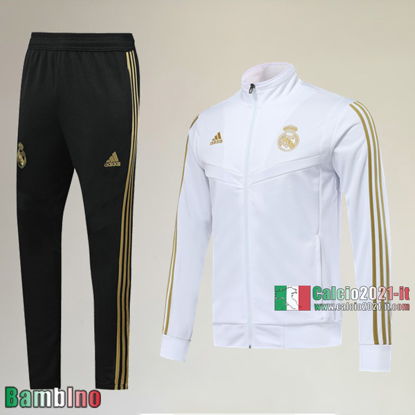 AAA Qualità Full-Zip Giacca Nuova Del Kit Tuta Real Madrid Bambino Collare Alto Bianca Belle 2019/2020