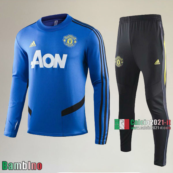 A++ Qualità Felpa Nuove Del Kit Tuta Manchester United Bambino Azzurra Classiche 2019/2020