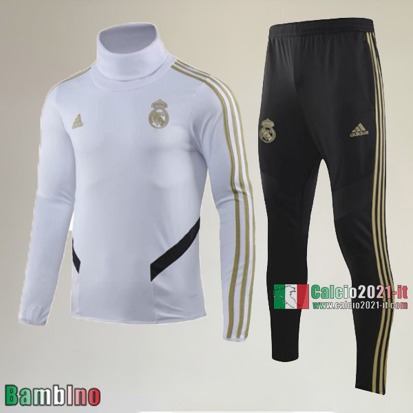 AAA Qualità Felpa Nuova Del Kit Tuta Real Madrid Bambino Collare Alto Bianca Belle 2019/2020