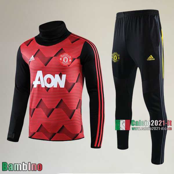 A++ Qualità Felpa Nuove Del Kit Tuta Manchester United Bambino Collare Alto Rossa Nera Retro 2020/2021