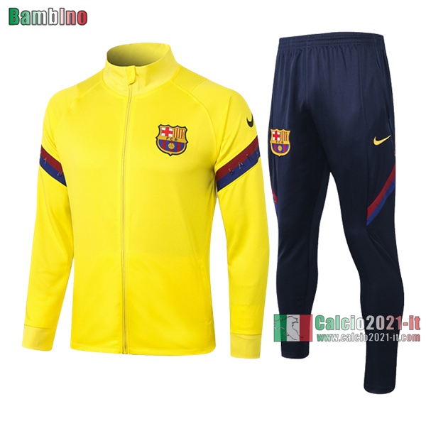 Calcio2021-It: Full-Zip Giacca Sportswear Nuove Del Barcellona Fc Bambino Gialla 2020/2021 Retro Thailandia