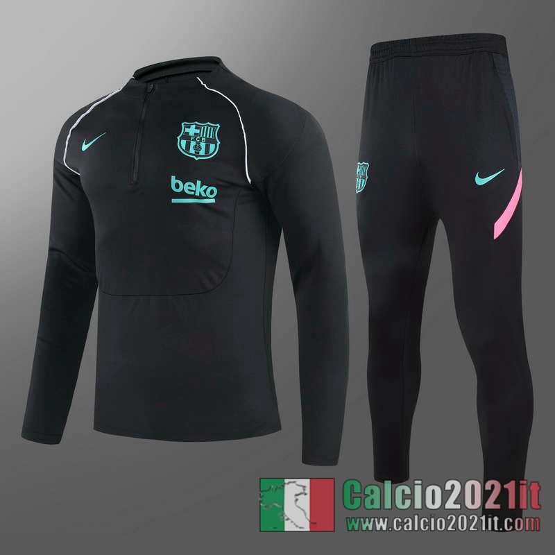 Barcellona Tuta Calcio Uomo blu Cerniera corta 2020 2021 T12