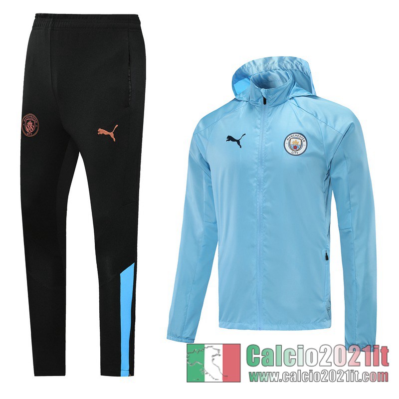 Manchester City Giacca a vento Cappuccio Cielo blu 2020 2021 W35