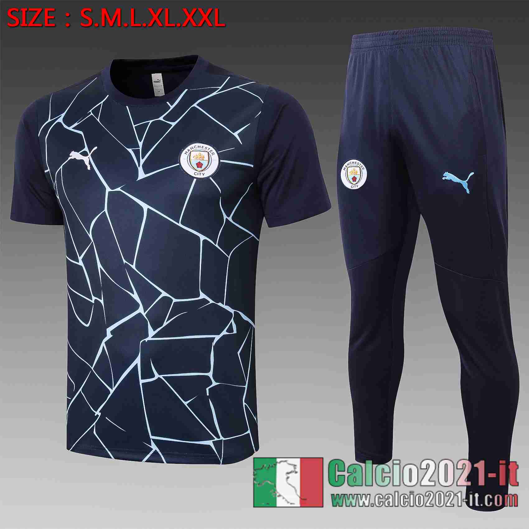 Manchester City Polo Calcio Tampografia blu scuro 2020 2021 C562