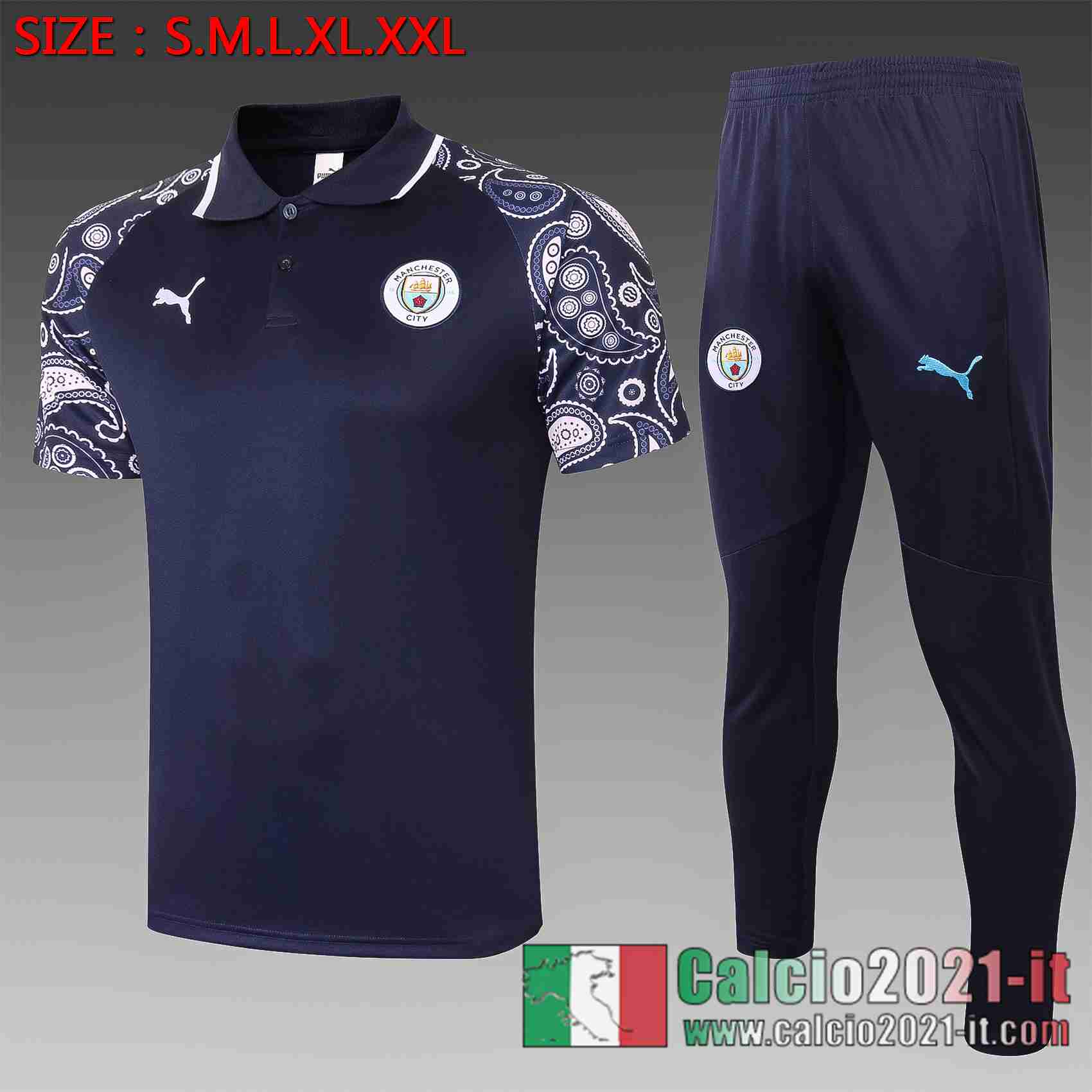 Manchester City Polo Calcio Blu scuro 2020 2021 C579