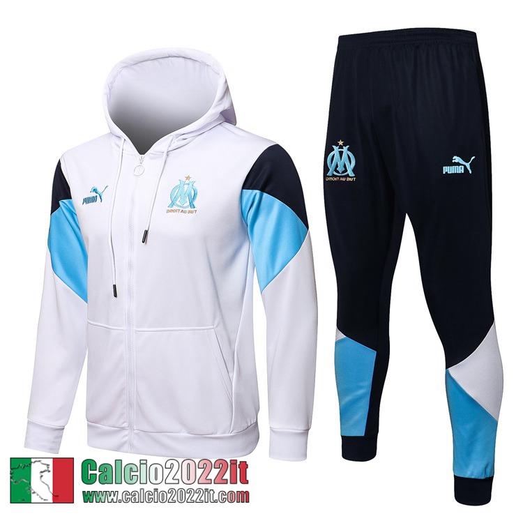 Olympique Marsiglia Cappuccio Hoodie Giacca bianca Uomo 2021 2022 JK178