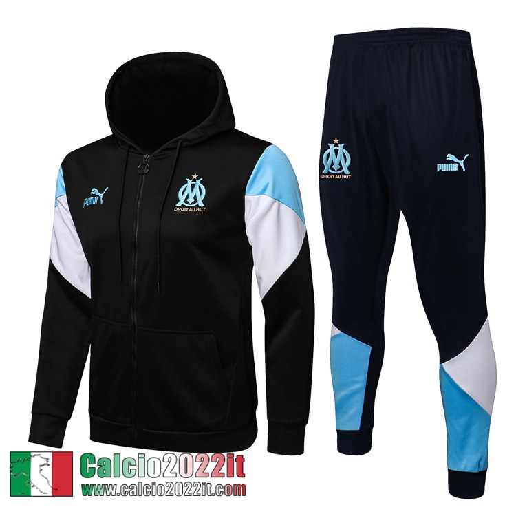 Olympique Marsiglia Cappuccio Hoodie Giacca Nero Uomo 2021 2022 JK179